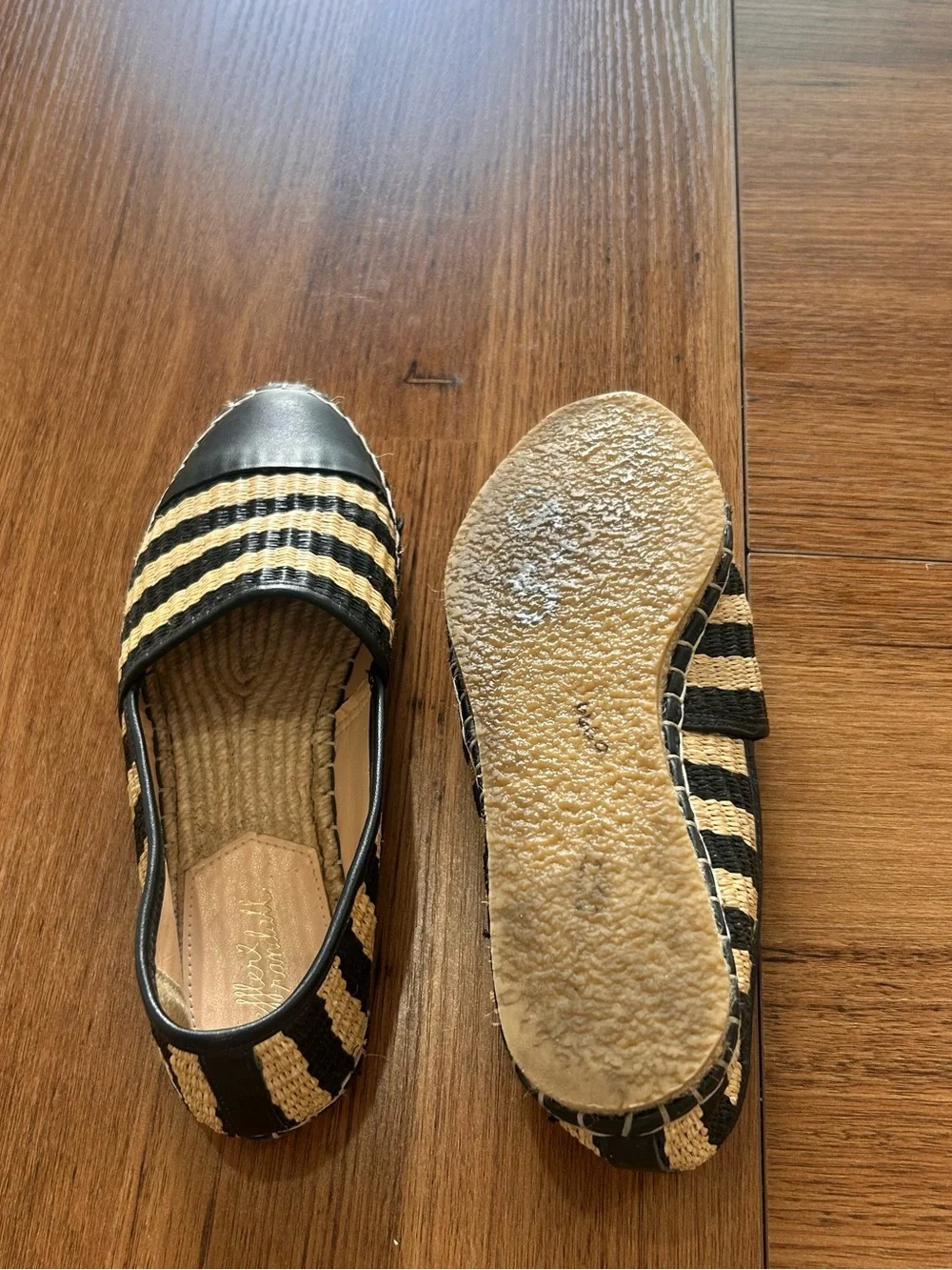 Loeffler Randall Black and Natural Striped Espadrille Flats size 7.5